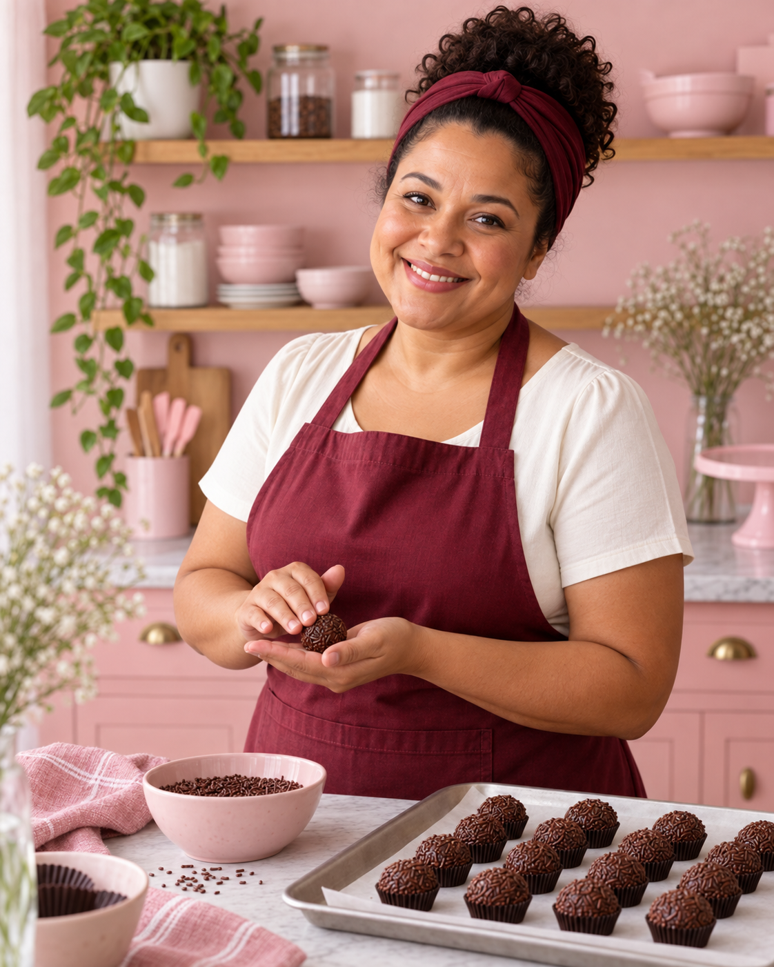 Confeiteira preparando brigadeiros
